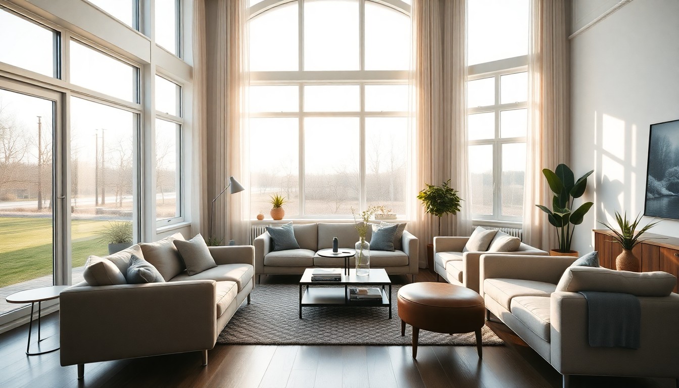 Nieuwbouw verkopen zonder woning met een verkoopklare woonkamer in ochtendlicht.