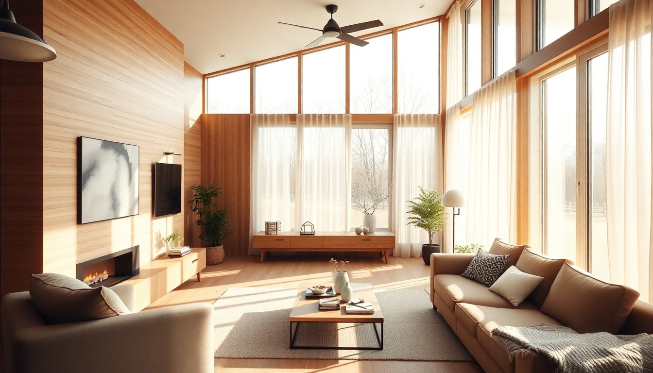 Twilight foto woning in ochtendlicht met moderne Nederlandse woonkamer.