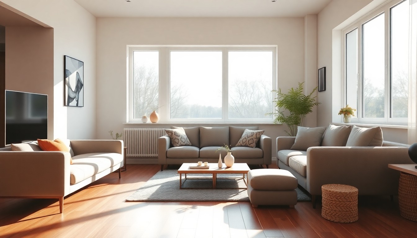 Moderne woonkamer met ochtendlicht, woning fotograferen licht optimaal benut.