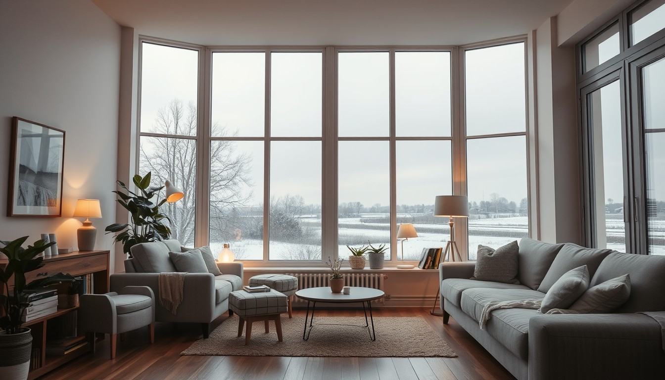 Sfeervolle woonkamer met warm licht, ideaal voor woning verkopen winter